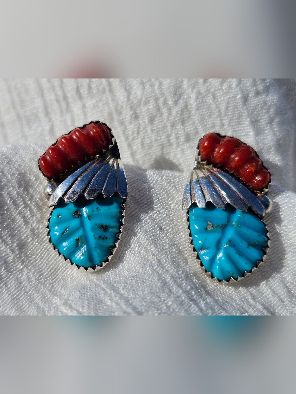Vintage Loyolita Othole Zuni Hand Carved Sleeping Beauty Turquoise Coral 925